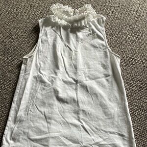 EUC See by Chloe white cotton ruffle collar top Sz S